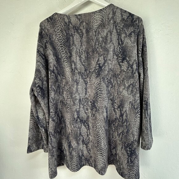 Clara Sun Woo Womens Python Snake Print Sweater Top Large Gray Stretch Pullover - Picture 2 of 7